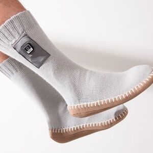 EUC Sharper Image Rechargeable Heated Gray Slipper Socks Sz S/M